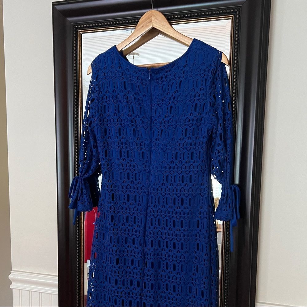 Leslie Fay Blue Long Sleeve Shift Dress Size 10 - Picture 4 of 5